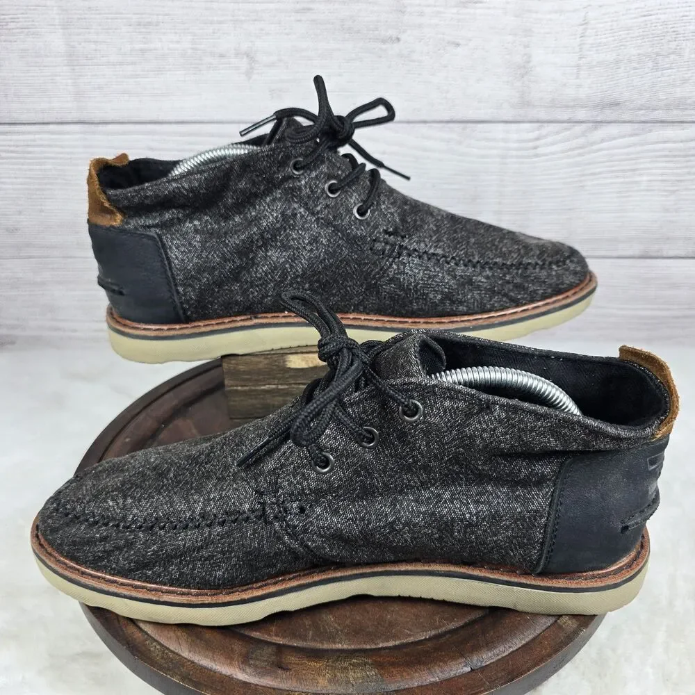 Toms Mens Navi Dark Gray Linen Lace Up Round Toe Chukka Boots Sz 10.5 M